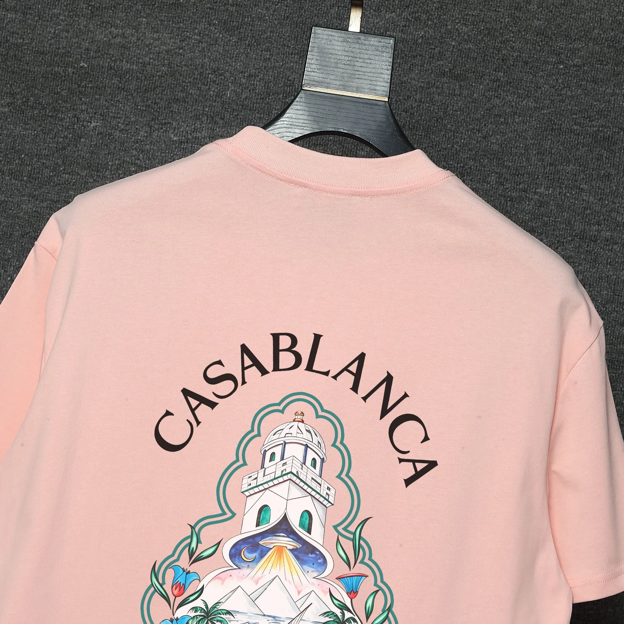 26ss CASABLANCA original printing process short-sleeved T-shirt original development using high-density double yarn pure cotton fabric upper body soft and comfortable color Black White Dark Green color Orange Pink Blue Royal Blue color cigarette powder 8 colors Sizes S M L XL